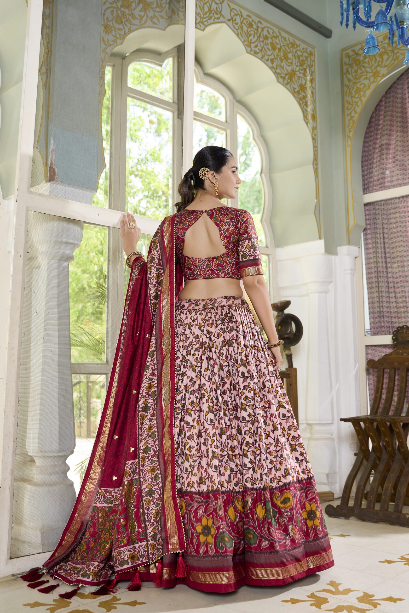 Exquisite Tussar Silk Lehenga – Floral & Foil Work - Image 4