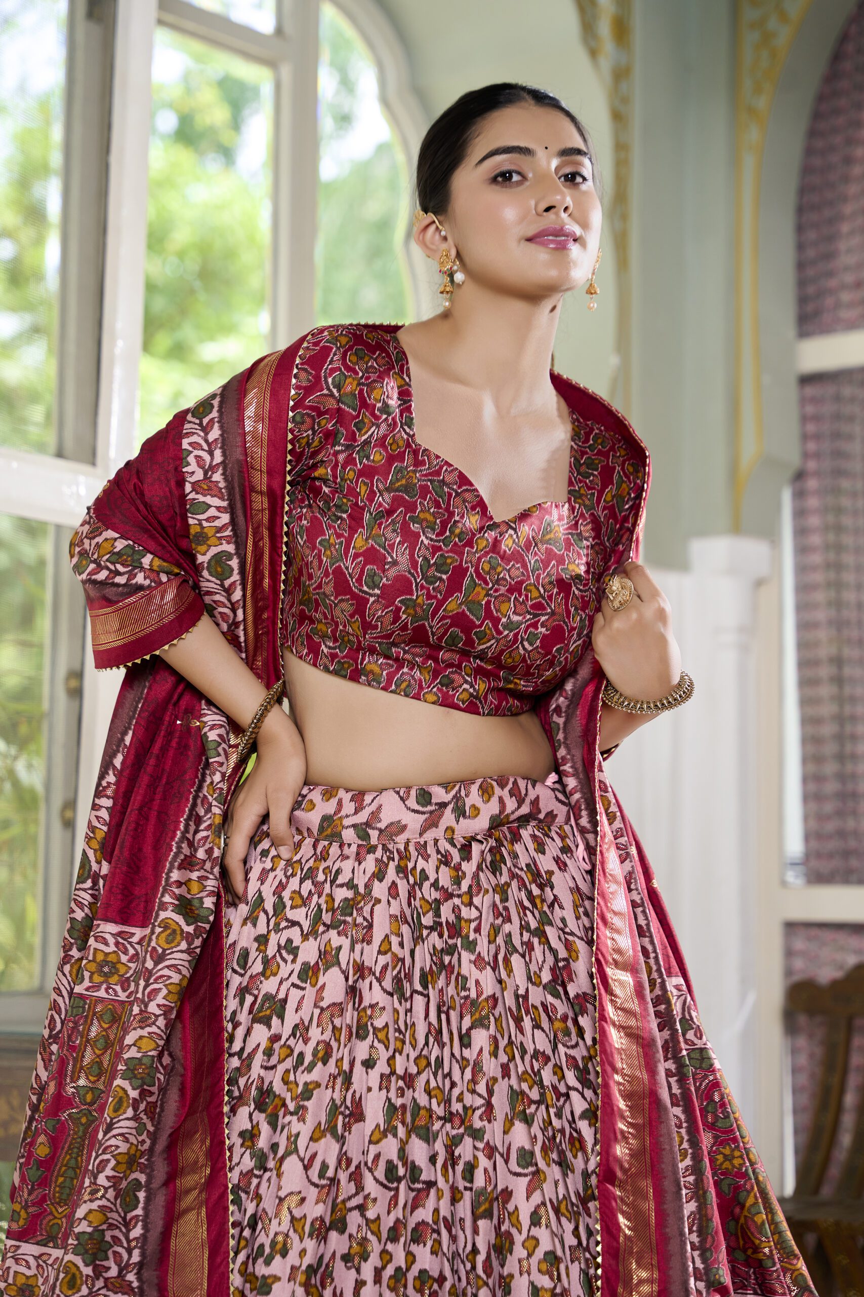 Exquisite Tussar Silk Lehenga – Floral & Foil Work - Image 3