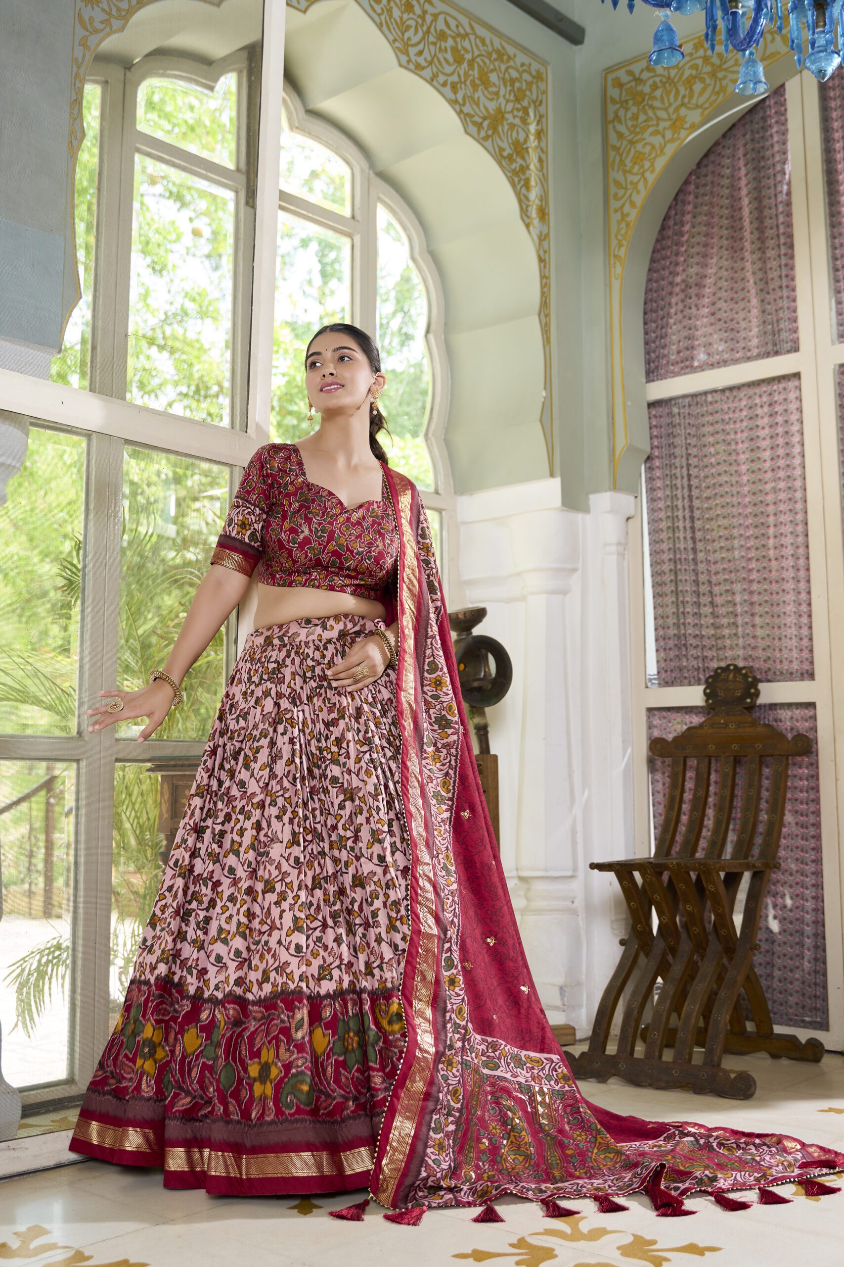 Exquisite Tussar Silk Lehenga – Floral & Foil Work
