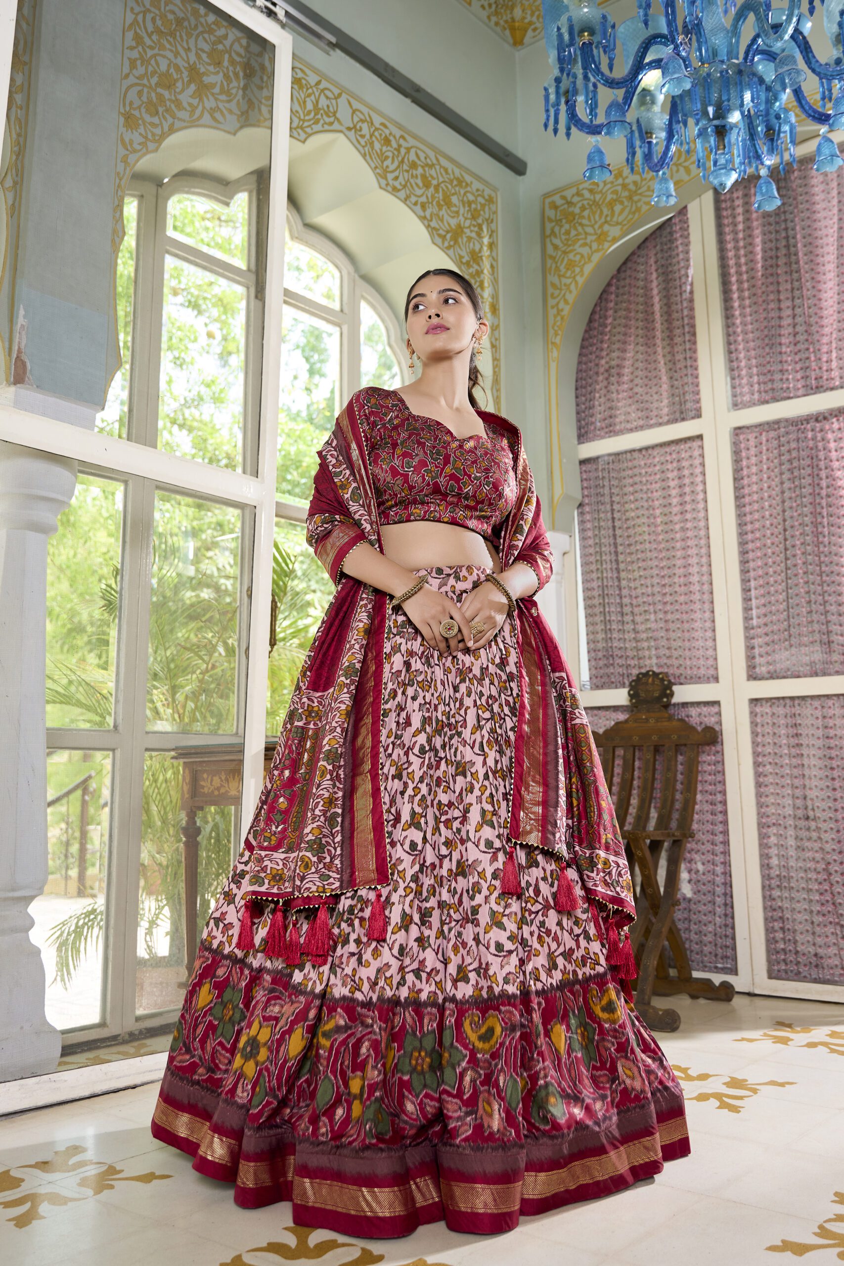 Exquisite Tussar Silk Lehenga – Floral & Foil Work - Image 2