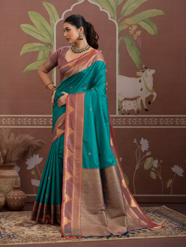 Zari Banarasi Saree: The Peacock Heritage Teal Silk Saree