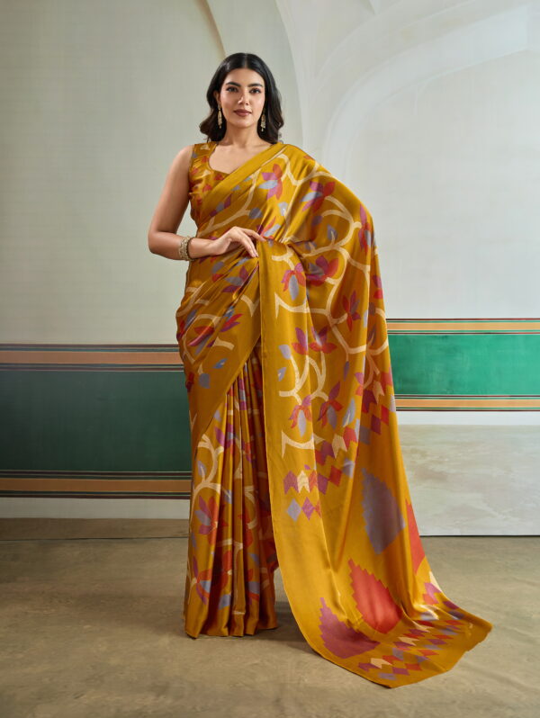 The Mustard Gold Geometric art silk saree
