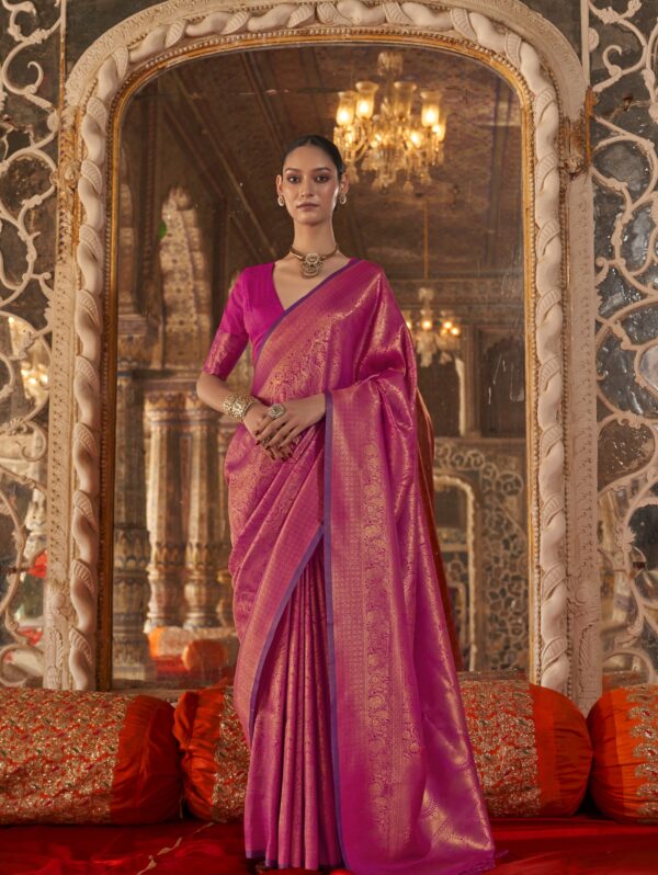 Rajwada Rani Pink Zari Silk Saree with rich zari weaving and royal traditional look