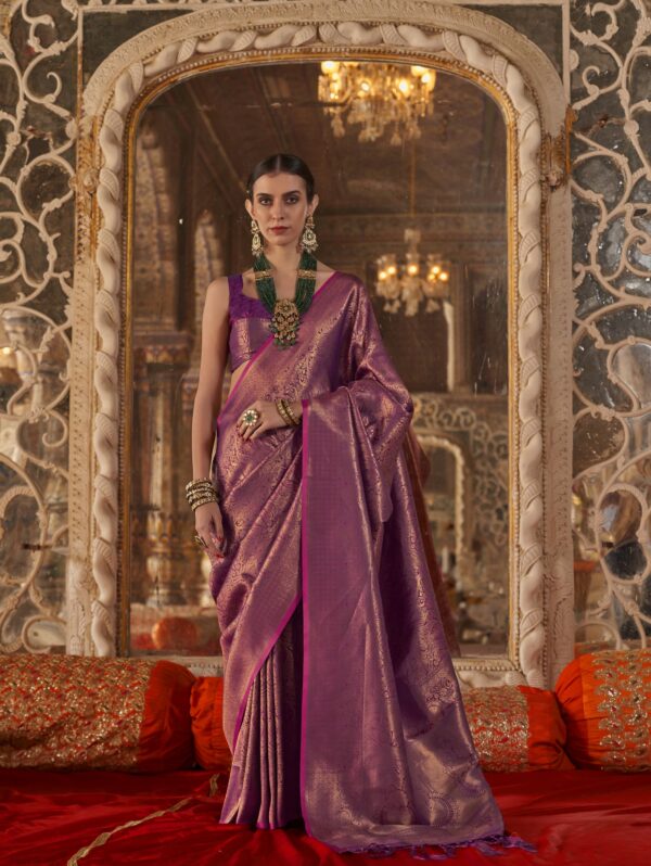 Royal imperial purple brocade saree with intricate zari weaving